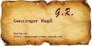Genzinger Regő névjegykártya